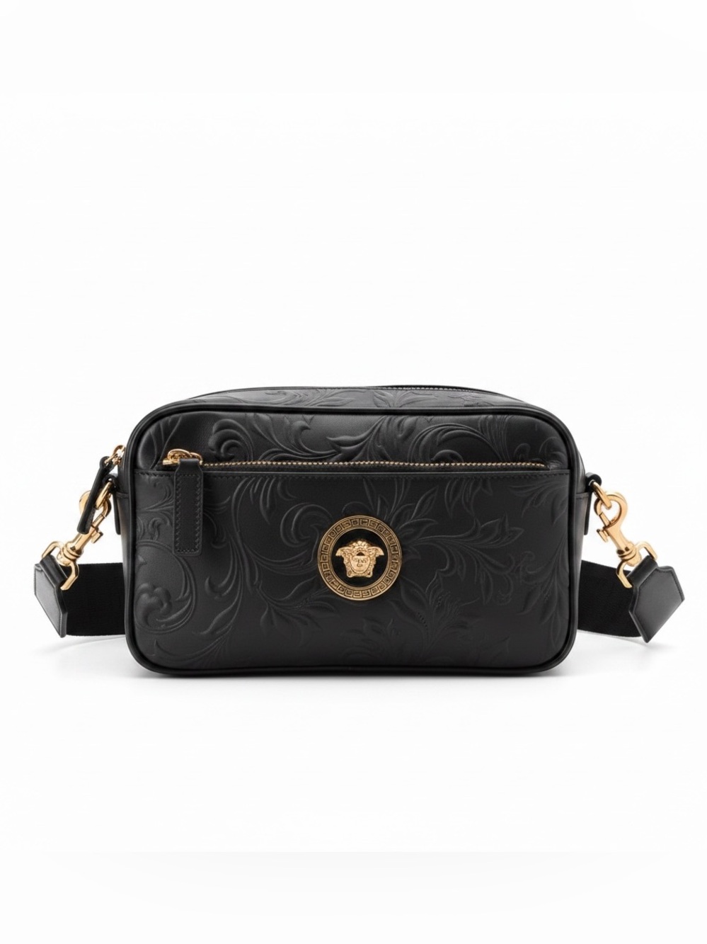 NWT! Versace Black Embossed 3 Way Bag w/ RFID - Picture 1 of 9
